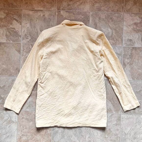 Vtg Womens Linen Blend Blazer Butter Yellow Long Coastal European Quiet Luxury - Picture 4 of 9